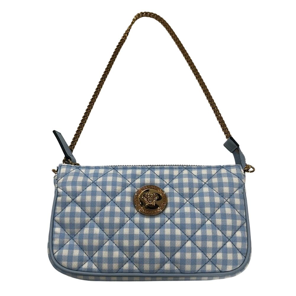 15-92 VERSACE La Medusa Mini Quilted Bag Blue 4"Hx7"Wx1"D